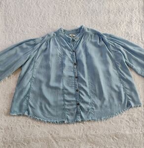 OTT Oversized Tencel Denim Frayed Button Down Shirt